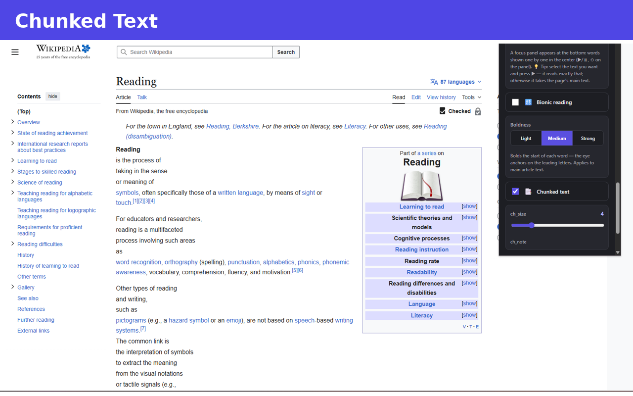 A paragraph broken into short phrase-lines instead of full-width text.